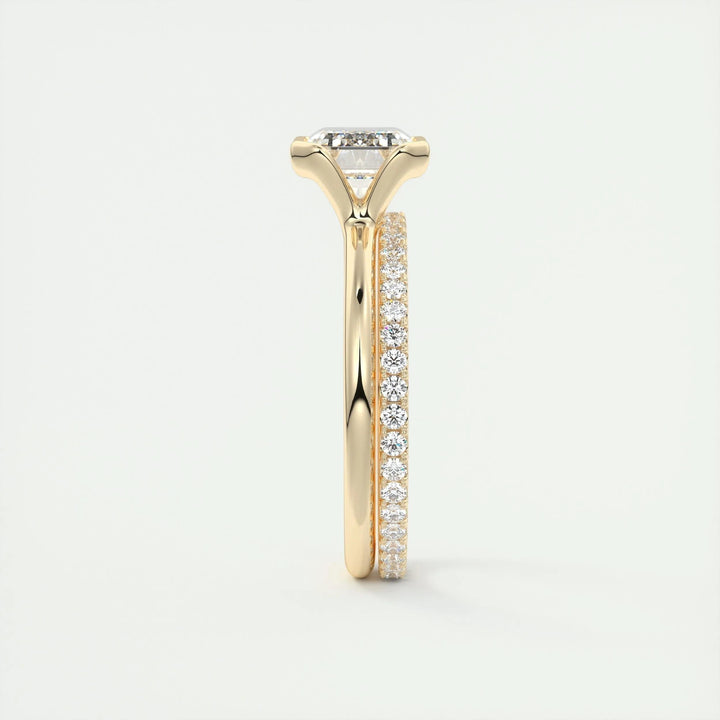 Top-down view of emerald cut solitaire engagement ring