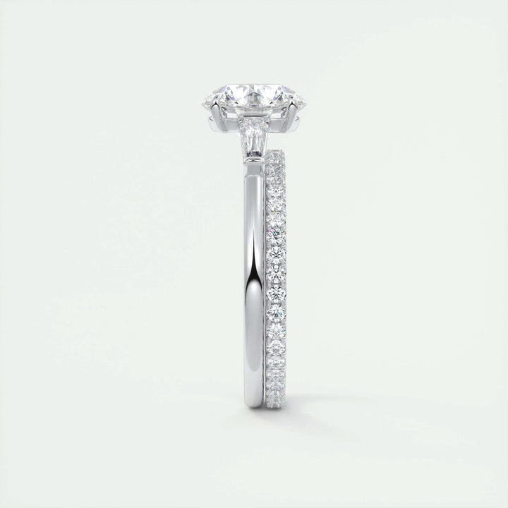 Round three stone engagement ring with brilliant diamond sparkle
