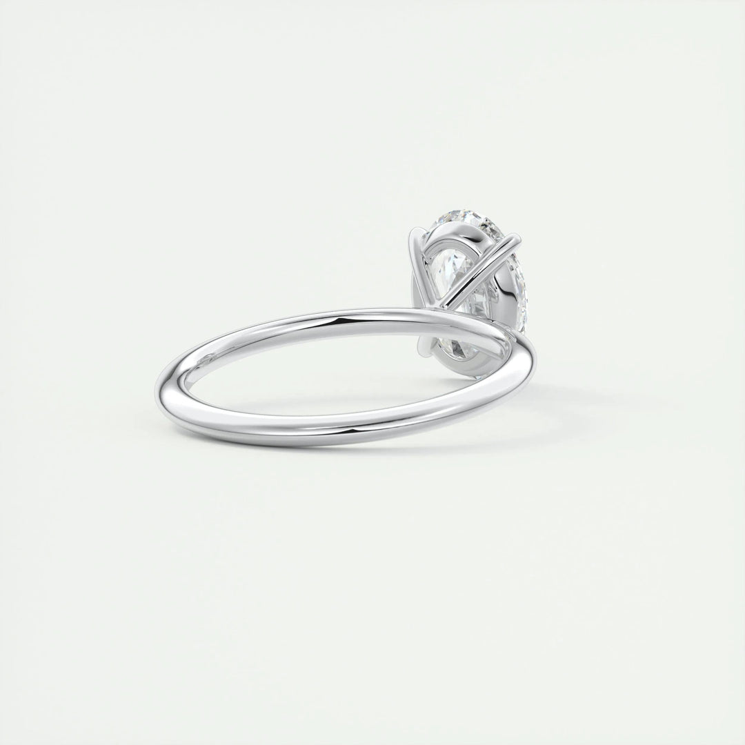 Side angle of oval solitaire diamond engagement ring