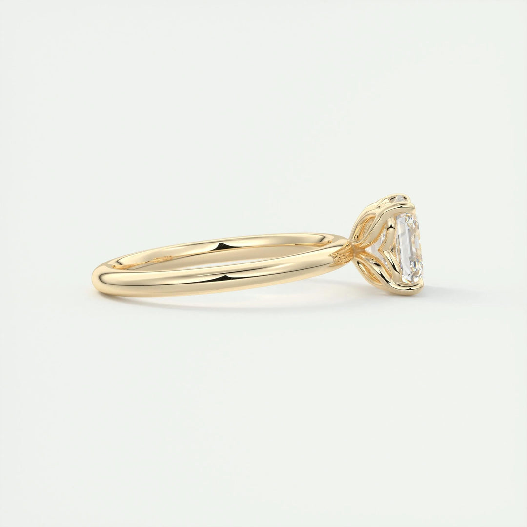 Profile view of asscher cut solitaire engagement ring band
