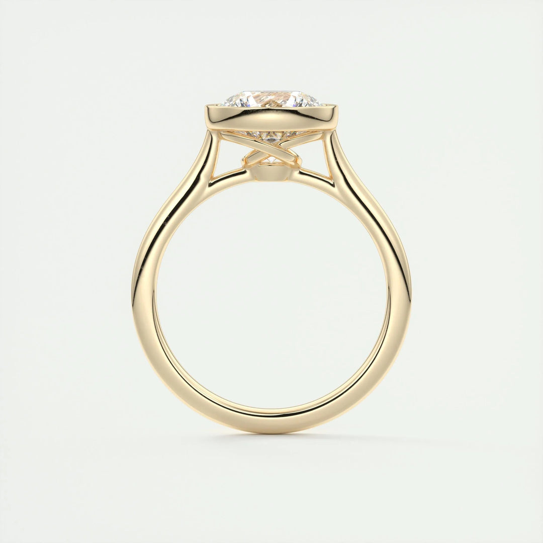 Round bezel lab grown diamond ring side profile in gold setting