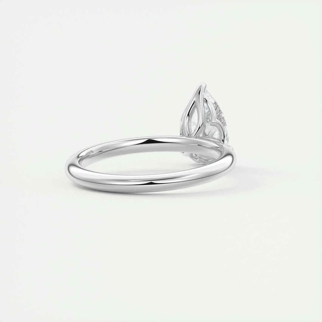 Angled view of pear cut diamond in solitaire setting