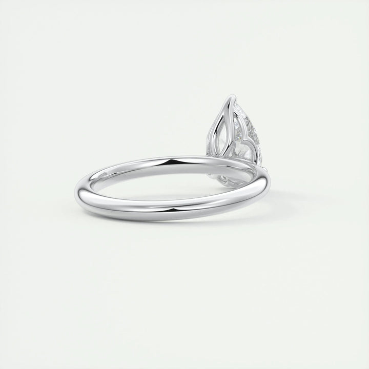 Angled view of pear cut diamond in solitaire setting