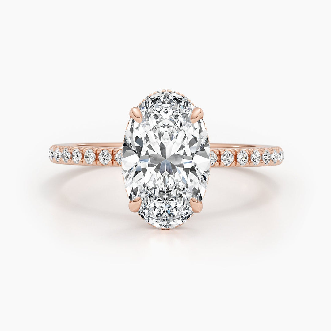 IGI certified oval cut diamond in pave engagement ring setting