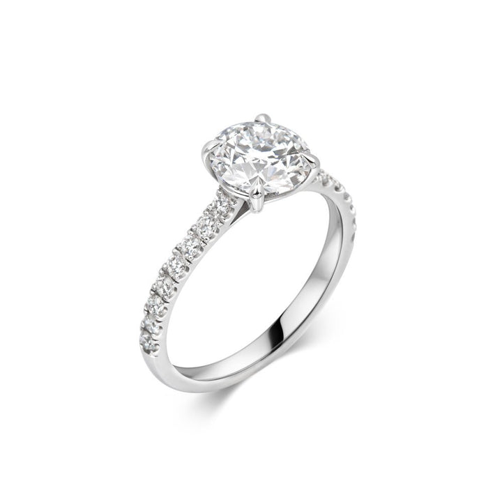 IGI certified round cut diamond in pave engagement ring setting