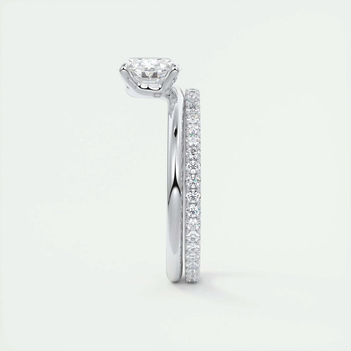 Oval east west engagement ring photographed in natural light