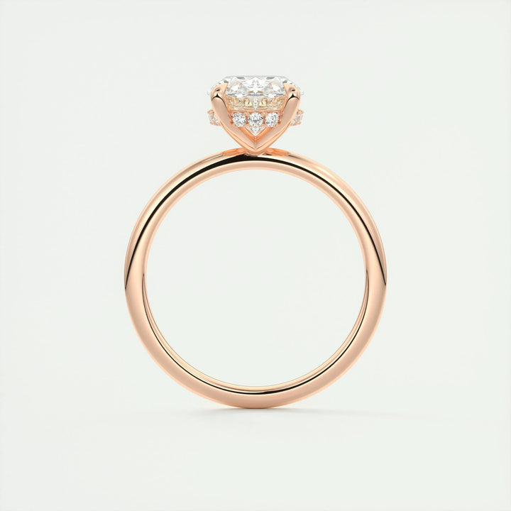 Top-down view of oval cut hidden halo engagement ring