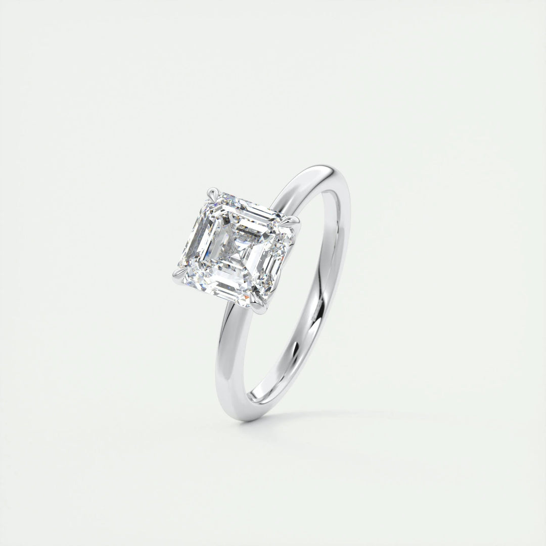 Profile view of asscher cut solitaire engagement ring band