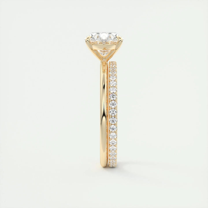 Oval east west engagement ring close-up highlighting diamond sparkle