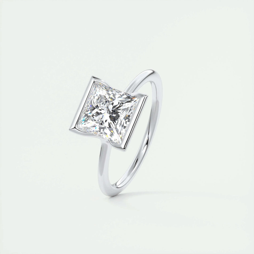 Princess solitaire lab grown diamond ring in jewelry gift box