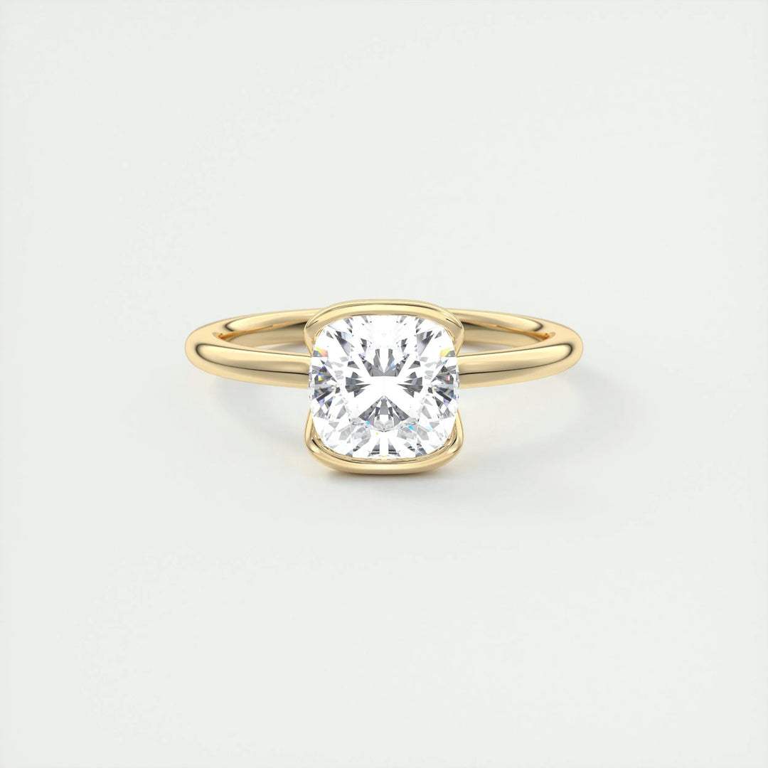 Top-down view of cushion cut solitaire engagement ring