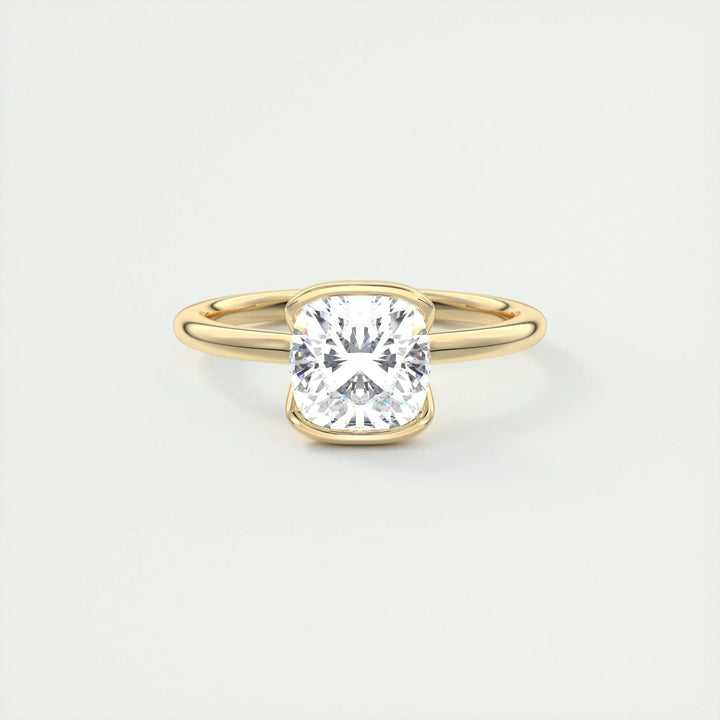 Top-down view of cushion cut solitaire engagement ring