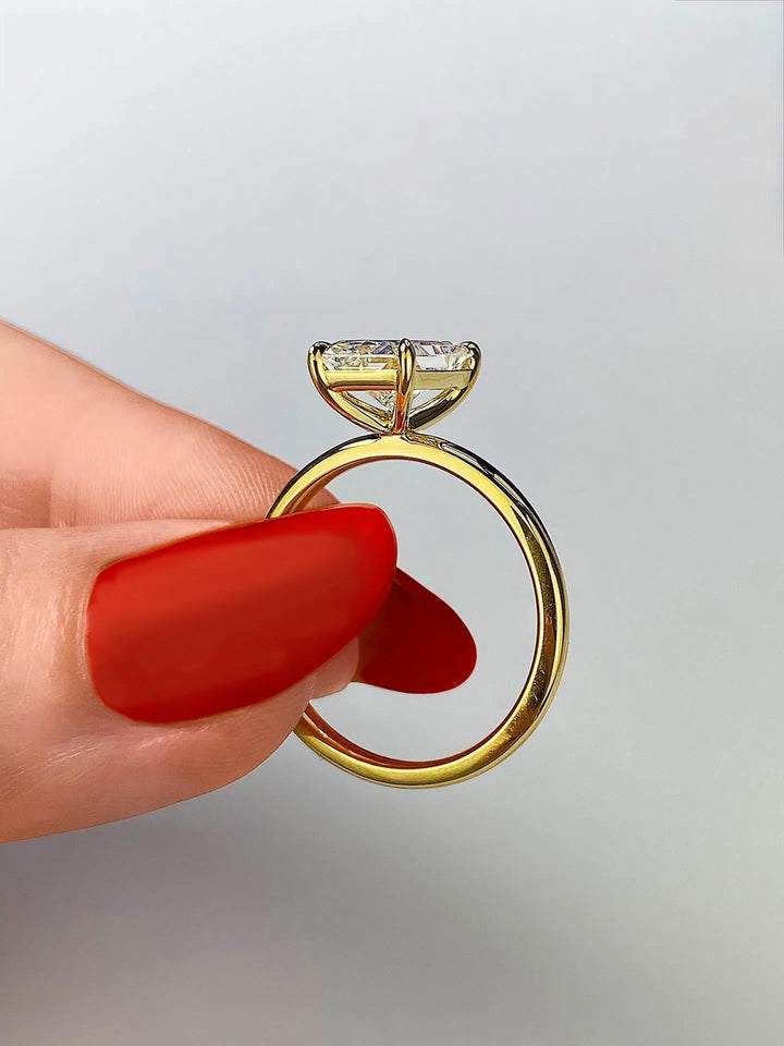 Asscher solitaire lab grown diamond ring in jewelry gift box