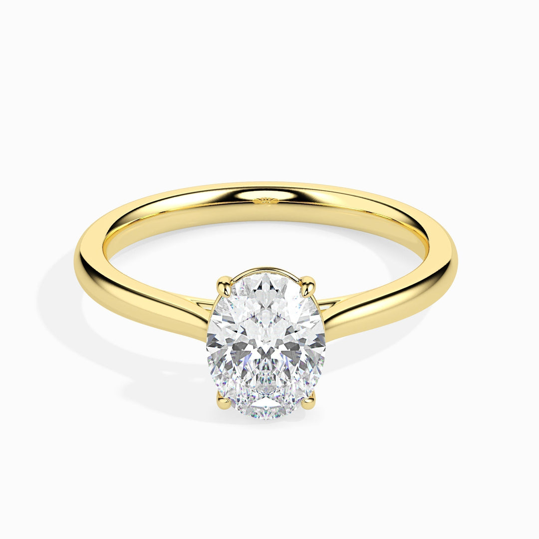 Macro shot of oval cut diamond facets in solitaire ring setting