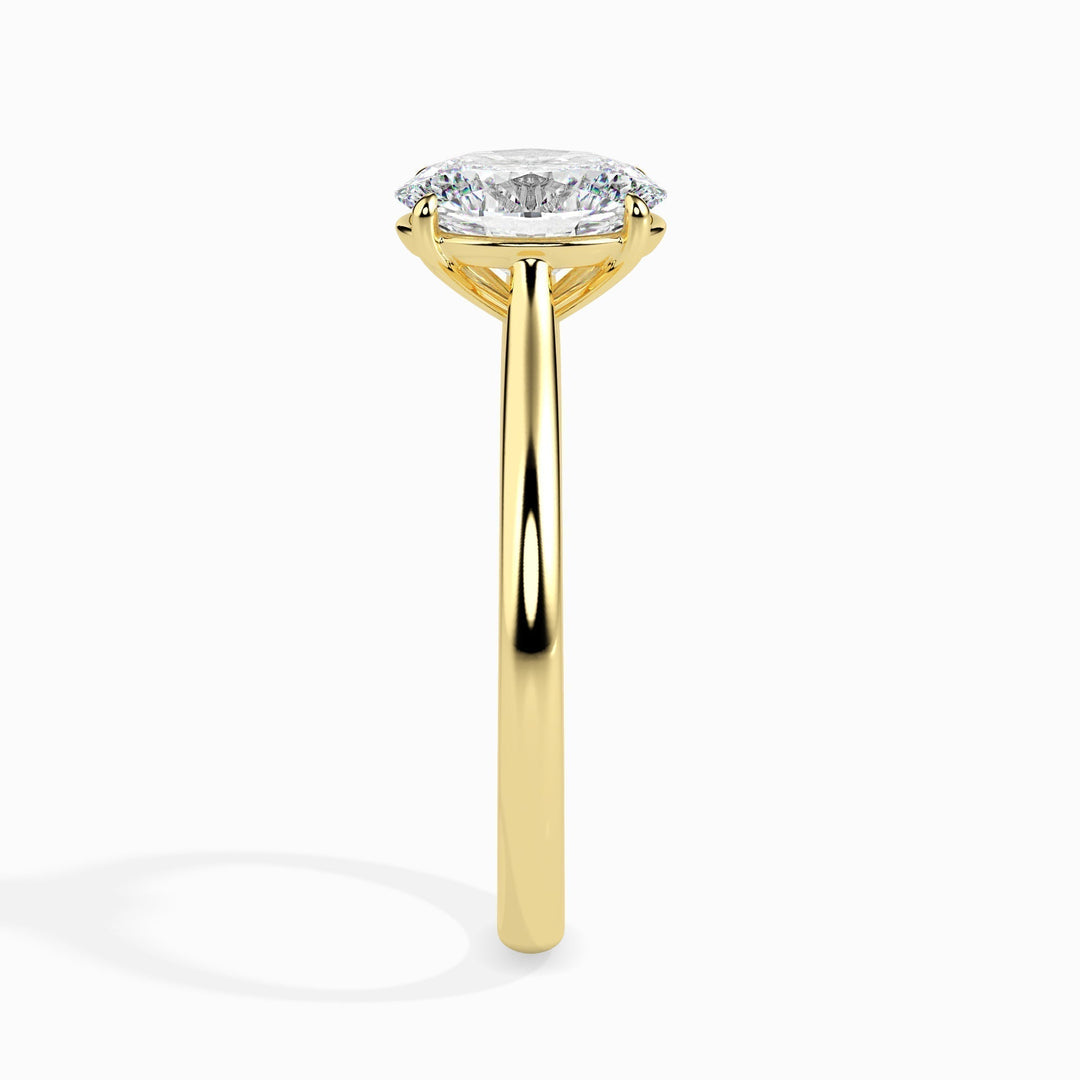 Detailed close-up of oval solitaire diamond engagement ring