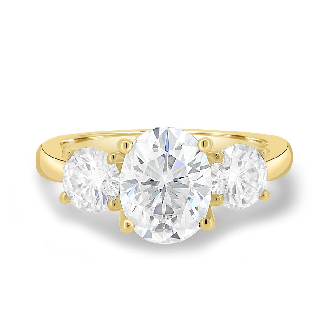 Oval cut engagement ring side view showing band detail