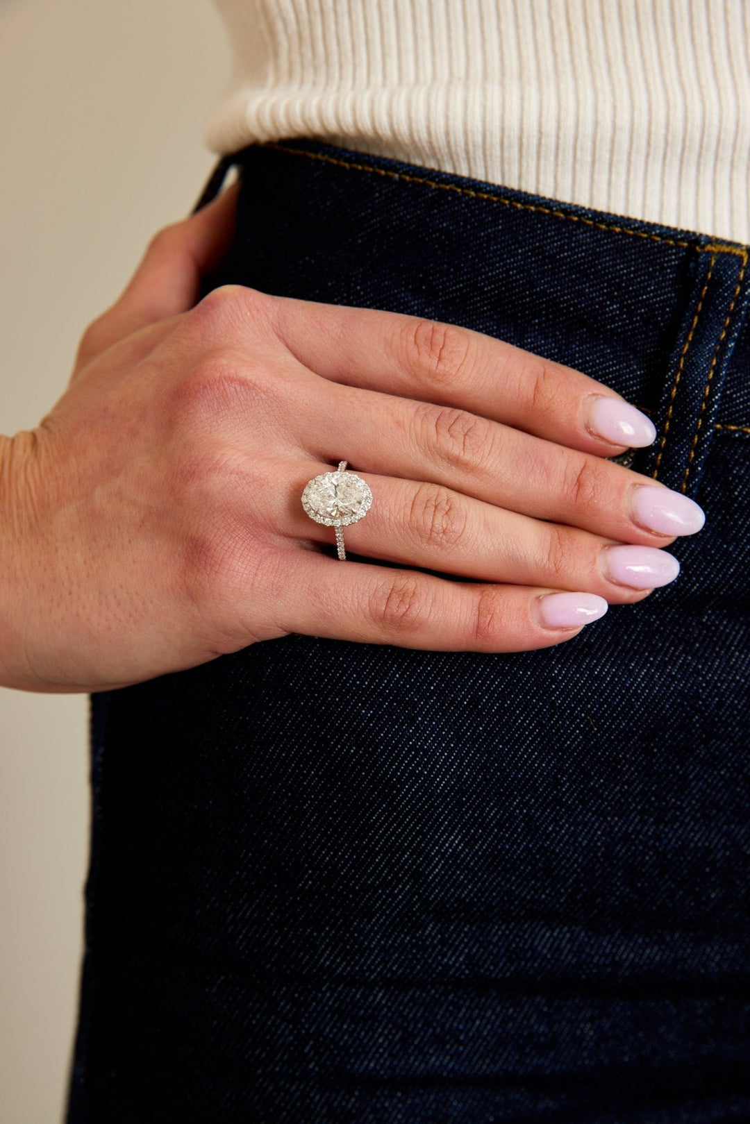 2.58CT oval halo lab grown diamond engagement ring for sale