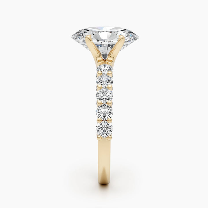 IGI certified oval cut diamond in pave engagement ring setting