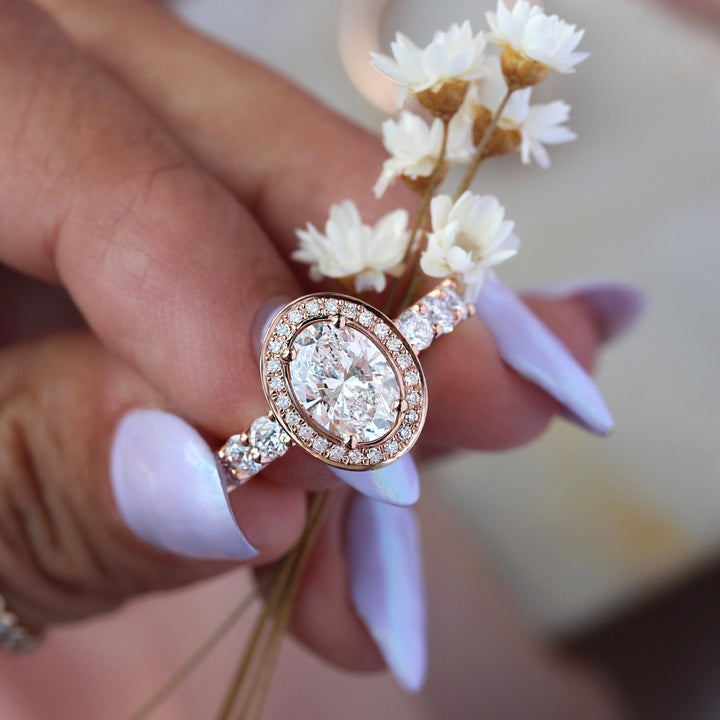 Classic oval halo engagement ring crafted for everyday wear