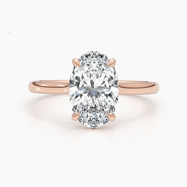 Top-down view of oval cut hidden halo engagement ring