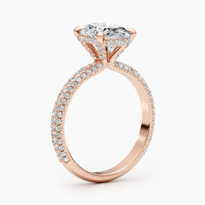 Oval hidden halo engagement ring with brilliant diamond sparkle