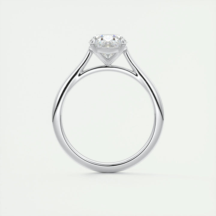 Oval solitaire lab grown diamond ring side profile in gold setting