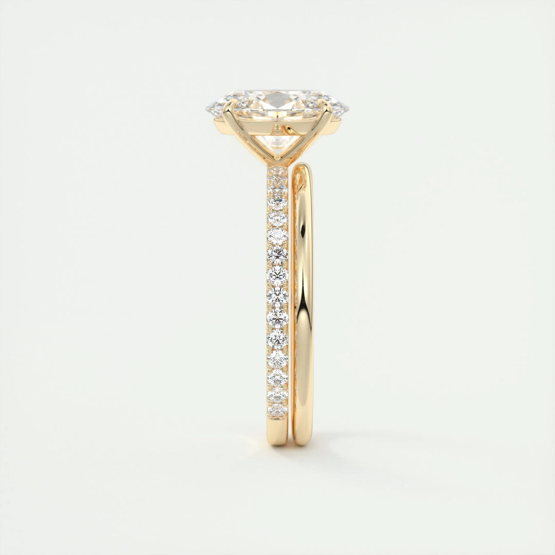 Oval pave lab grown diamond ring fitted on finger