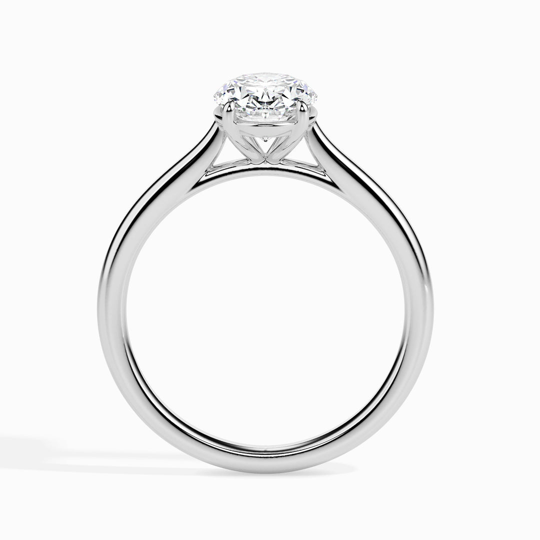 Close-up of oval cut center diamond in solitaire engagement ring