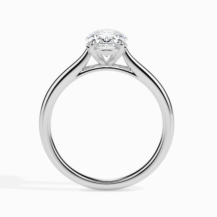 Close-up of oval cut center diamond in solitaire engagement ring