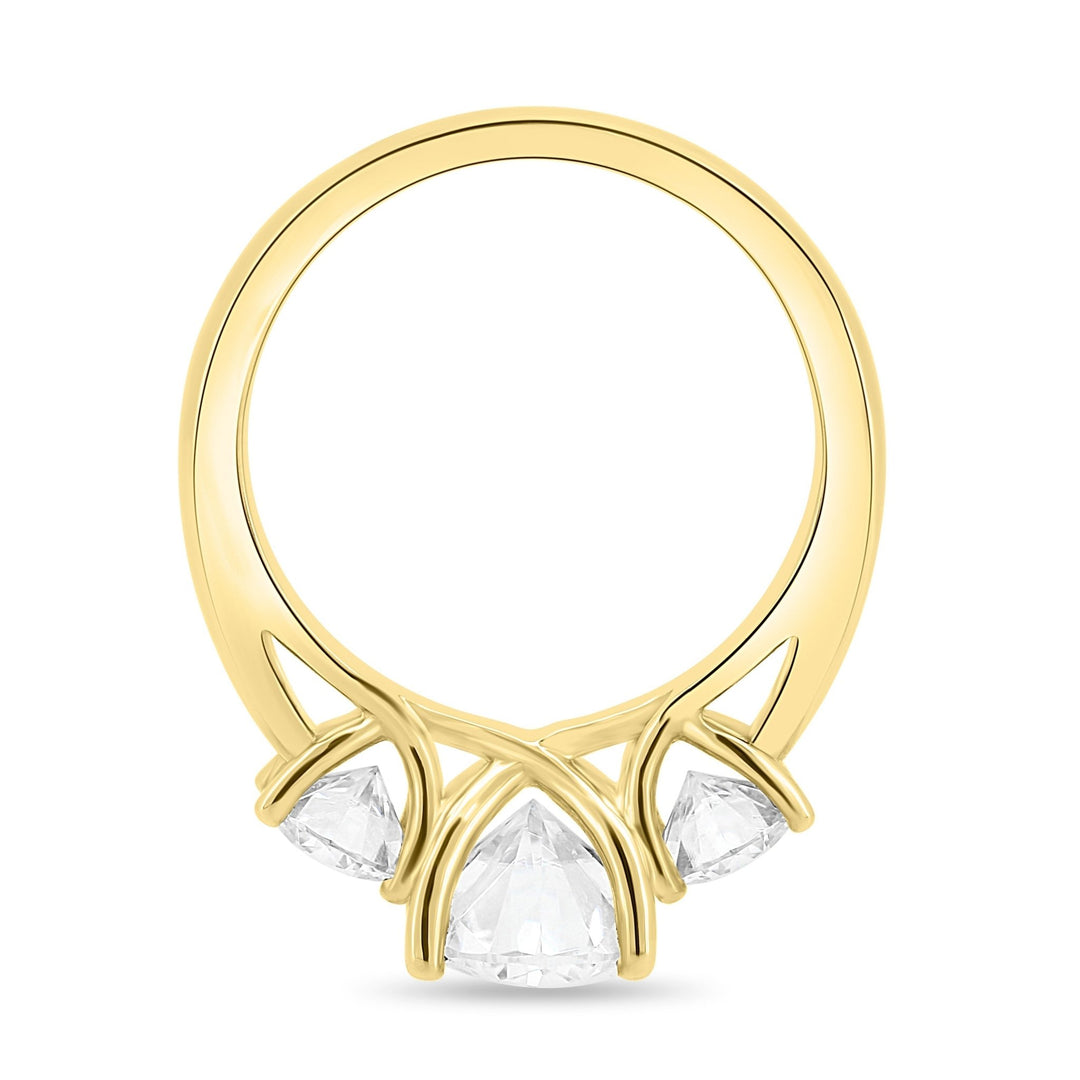 Profile view of oval cut three stone engagement ring band