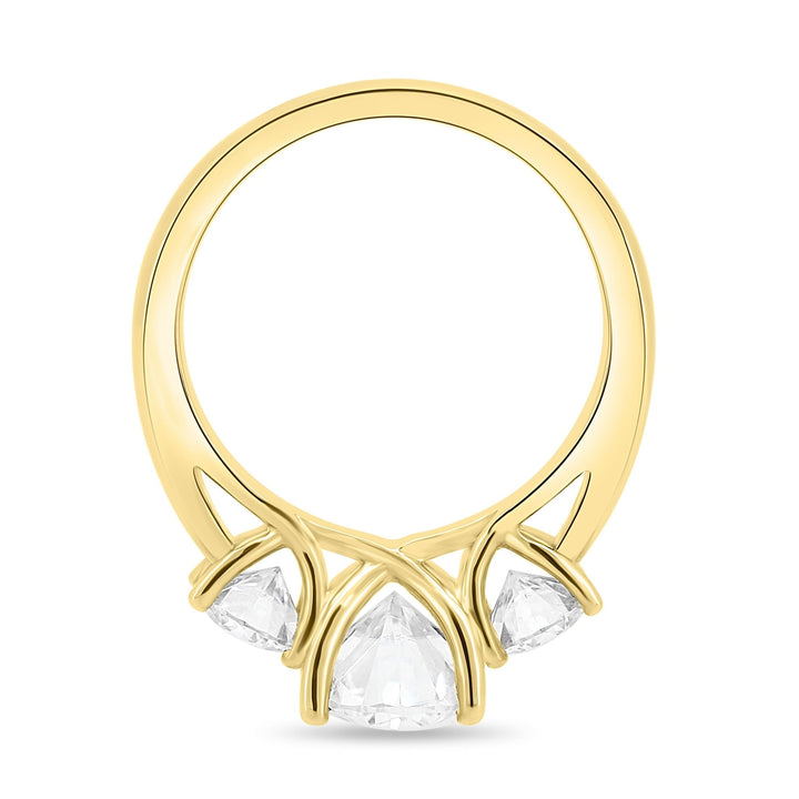 Profile view of oval cut three stone engagement ring band