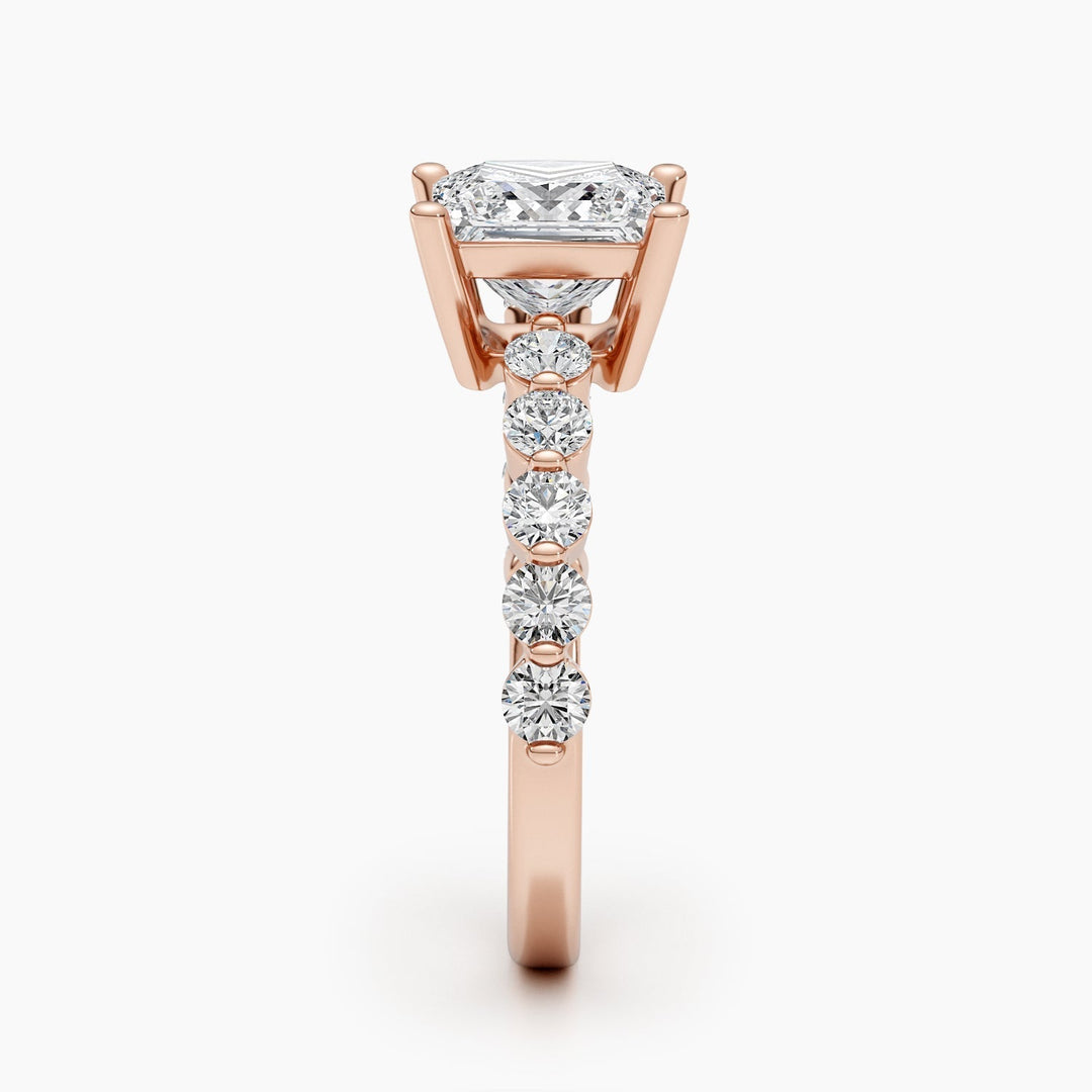 Side angle of princess pave diamond engagement ring