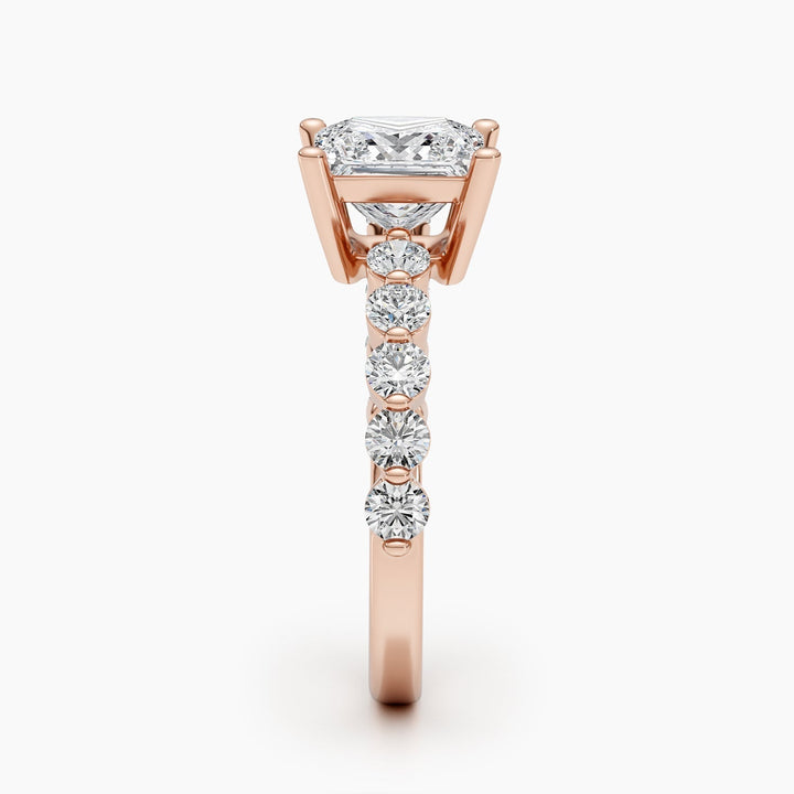 Side angle of princess pave diamond engagement ring