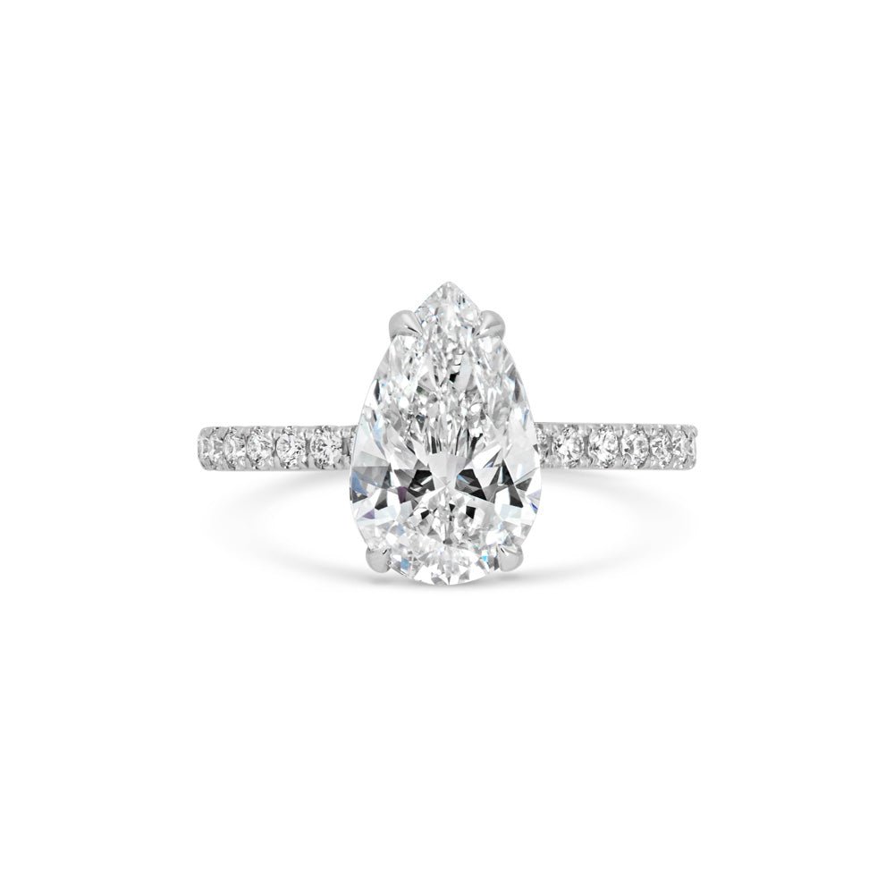 Handcrafted pear cut pave lab grown diamond engagement ring