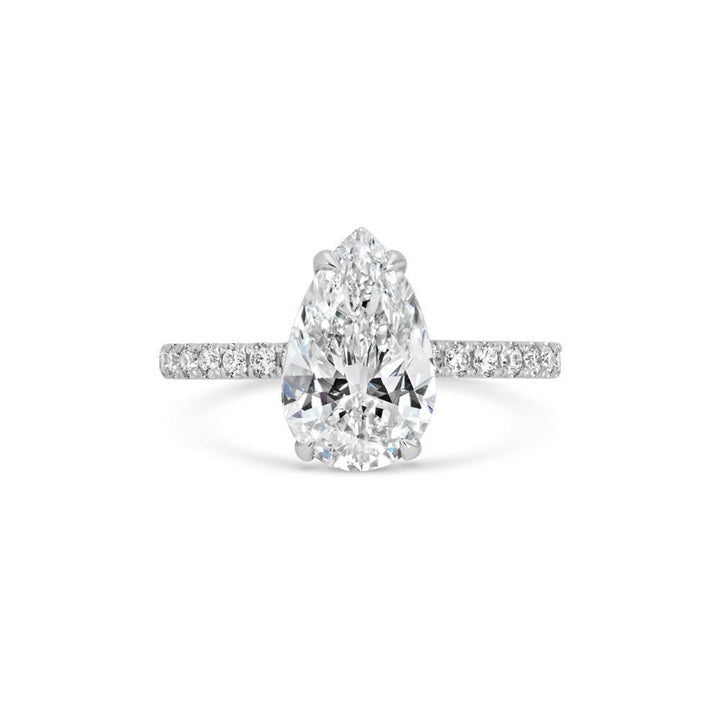 Handcrafted pear cut pave lab grown diamond engagement ring