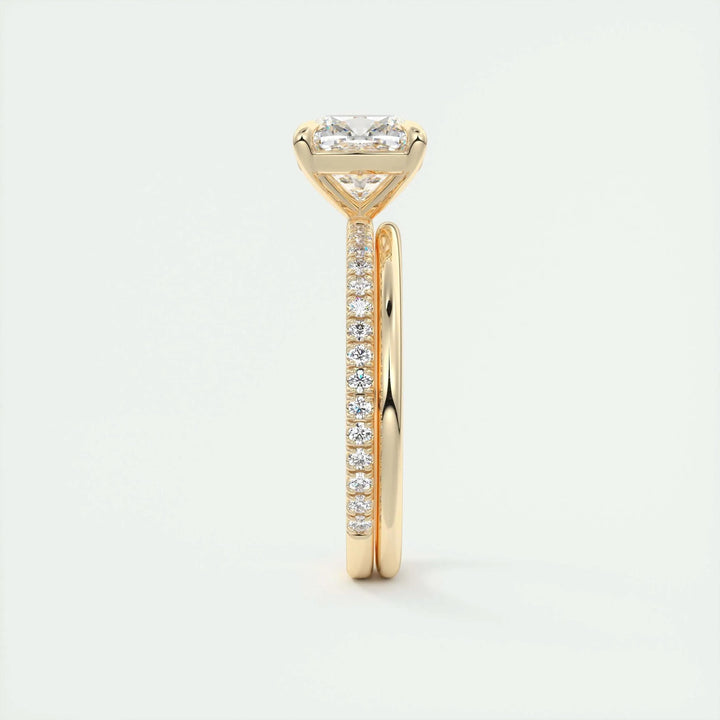 Cushion pave engagement ring offered in gold and platinum
