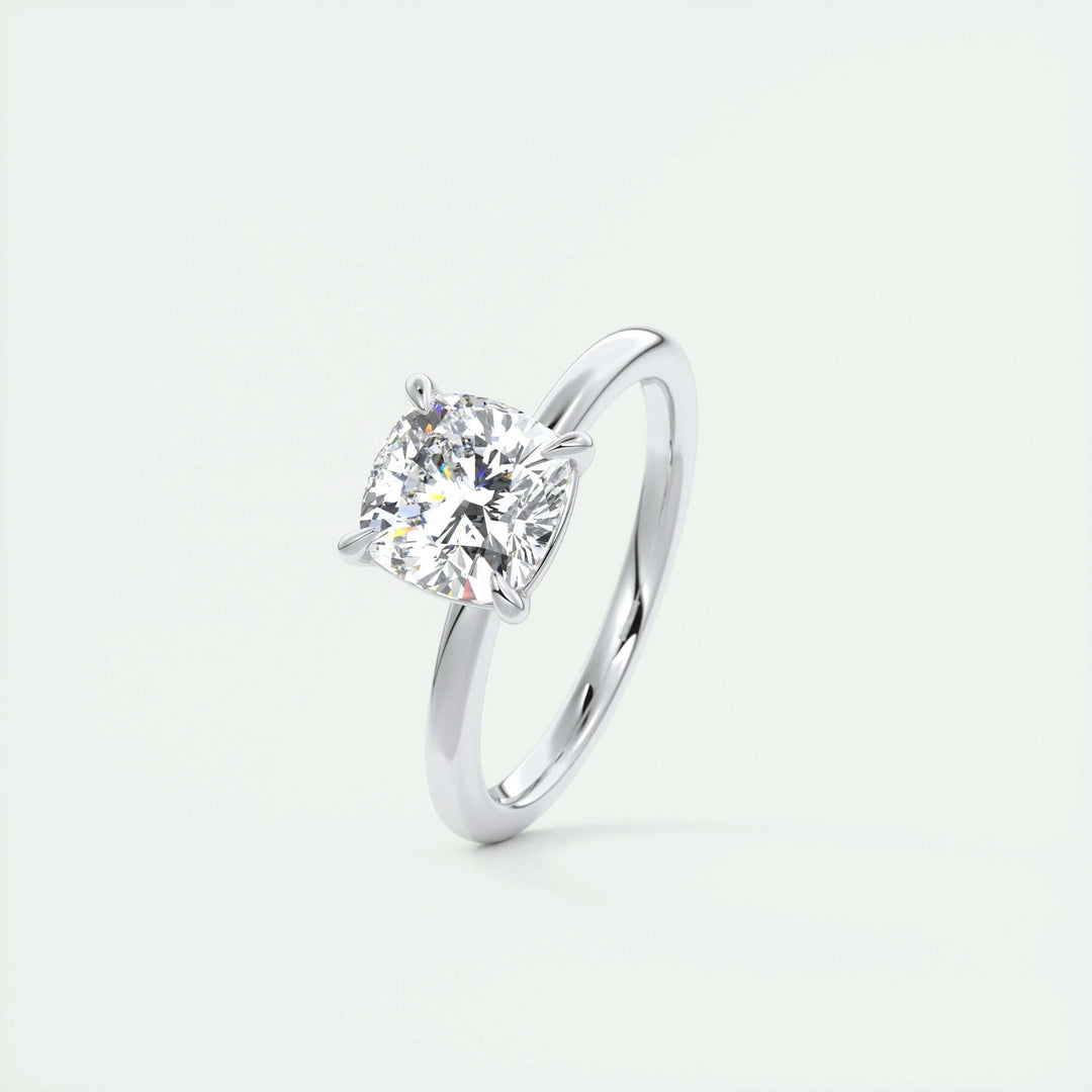 Cushion solitaire ring set with an IGI graded diamond