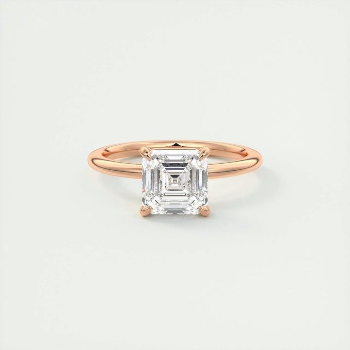 Asscher solitaire ring set with an IGI graded diamond