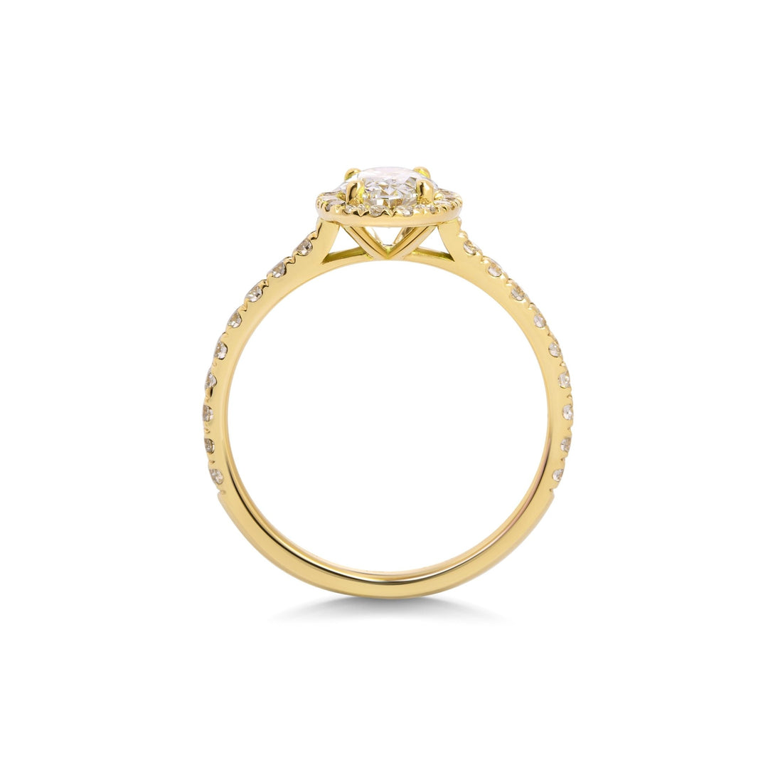 Oval pave engagement ring close-up highlighting diamond sparkle