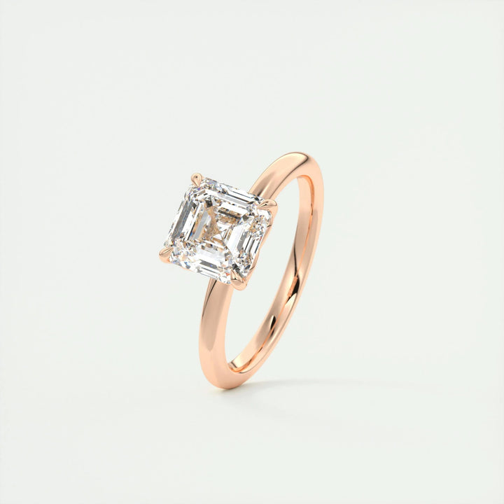 Asscher solitaire engagement ring with certified lab grown diamond