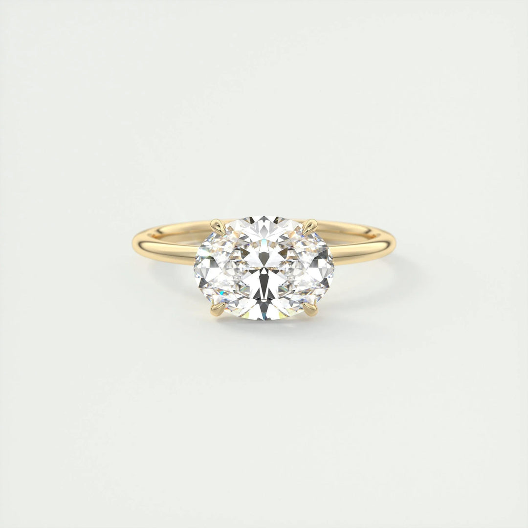 Top-down view of oval cut east west engagement ring