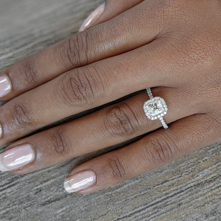Radiant halo engagement ring with brilliant diamond sparkle