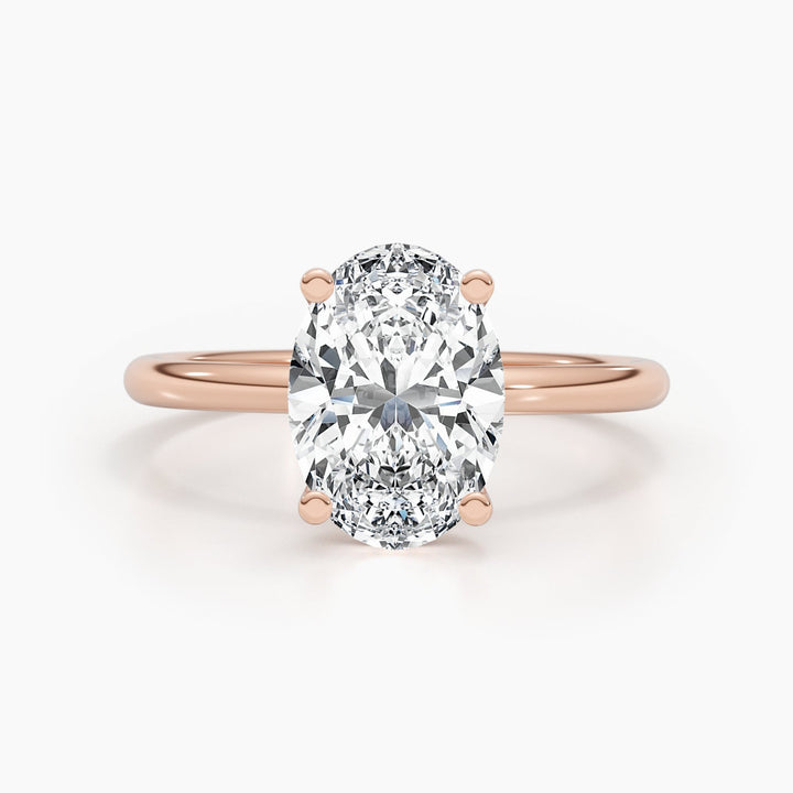 Handcrafted oval cut hidden halo lab grown diamond engagement ring