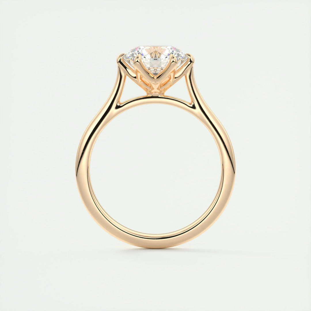 Round pave diamond ring displayed on jewelry stand
