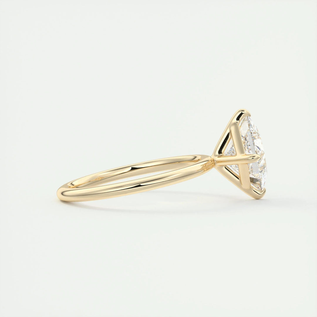 Detailed close-up of princess solitaire diamond engagement ring