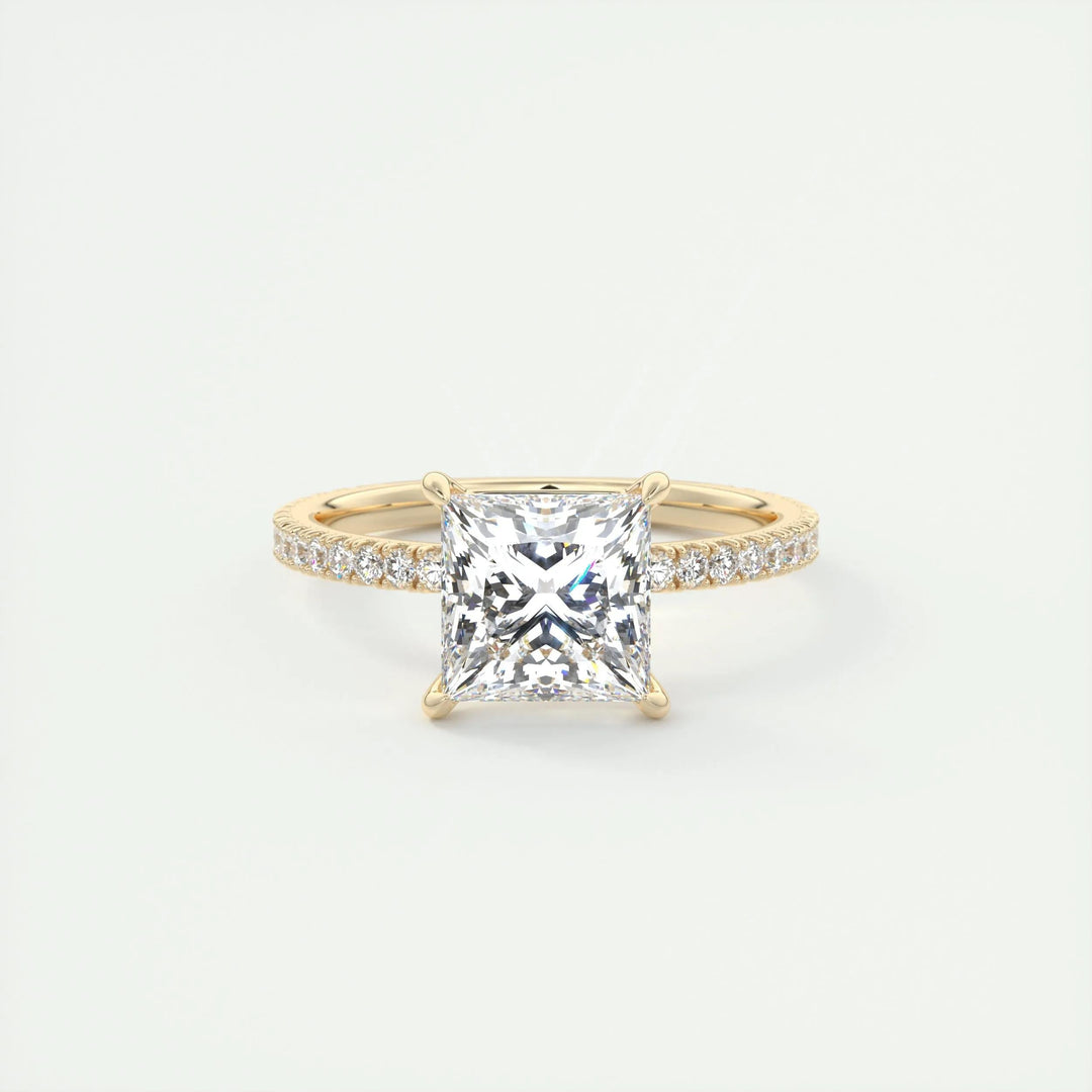 Princess pave engagement ring finished in polished solid gold