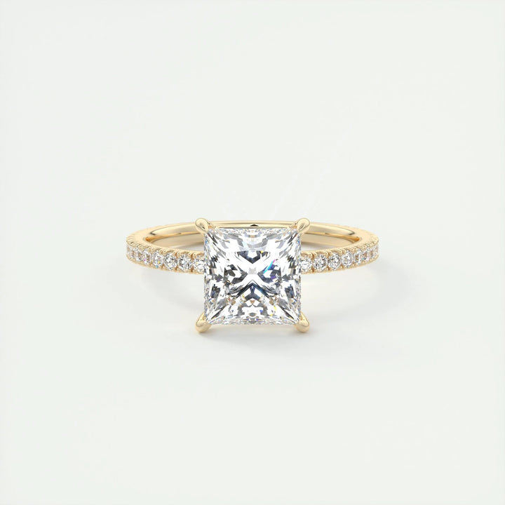 Princess pave engagement ring finished in polished solid gold