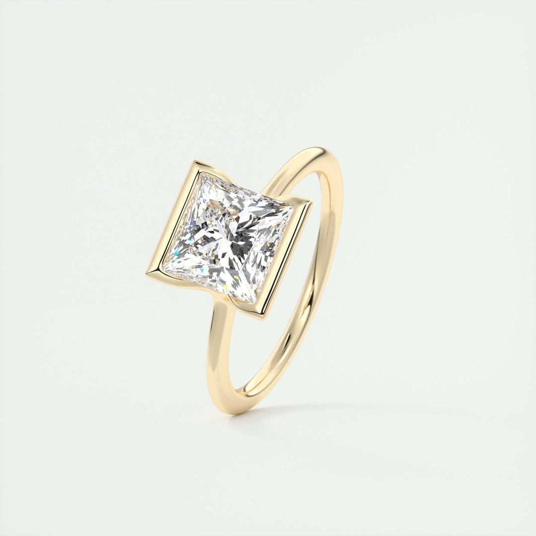 Handcrafted princess cut solitaire lab grown diamond engagement ring