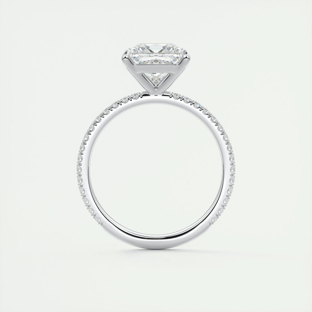 Fine craftsmanship detail on princess pave engagement ring