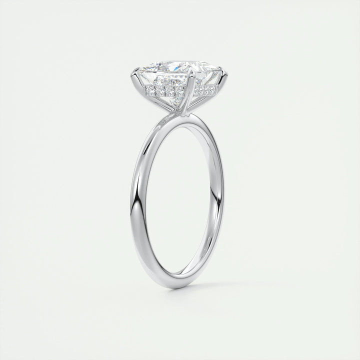 Lifestyle shot of princess hidden halo diamond ring on hand